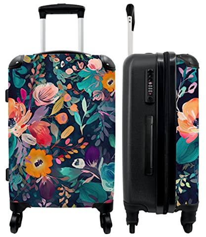 NoBoringSuitcases.com® Koffer groß Trolley Rollkoffer Reisekoffer mit 4 Rollen Fotokoffer - Bunt - Blumen - Kunst - Natur - Hippie - 67x43x25cm - 90 Liter