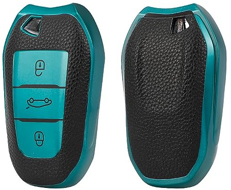 ontto Schlüsselhülle Autoschlüssel Hülle Passt für Peugeot 308 408 508 2008 3008 4008 5008 Citroen C4L C6 C3-XR Picasso DS3 DS4 TPU Silikon Schlüsseletui Schutzhülle Schlüsselanhänger-Leder Grün