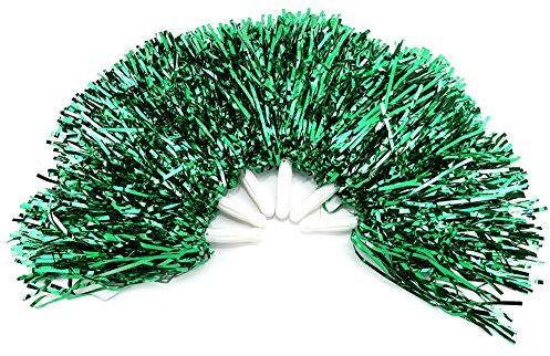 SYH&AQYE 6 Stück Kunststoff Pompons, Metallische Cheerleader Pompons, Cheer Kostüm Zubehör für Jungen und Mädchen, Schulsportspiele, Teamgeist, Cheer(GRÜN)