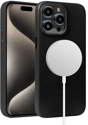 alto CLOP Series Étui de protection magnétique en cuir italien compatible avec iPhone 15 Pro Max et MagSafe (6,7, noir corbeau)