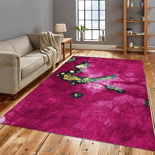 Area Rugs,Green Yellow Abstract Art Deco,Fuchsia,200 X 300 cm,Decorative Rugs for Living Room Bedroom Kitchen Dining room,