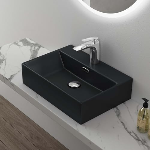 Mai & Mai Waschbecken Aufsatzwaschbecken mit Nano-Bechichtung | keramik, Hängewaschbecken Waschtisch, BTH: 51x36x13cm, Schwarz Matt