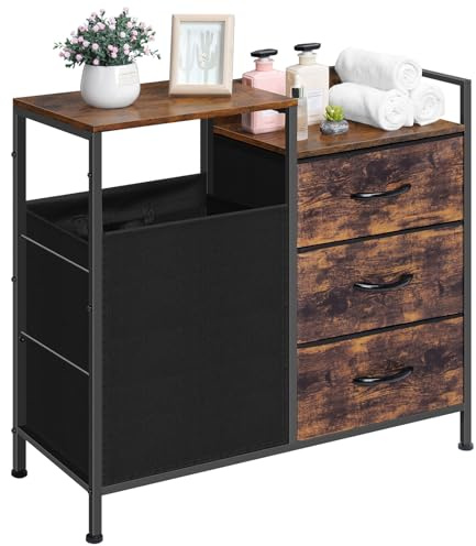 Laundry Hamper with Top Shelf, Laundry Basket Organizer with 1 Large Removable Dirty Clothes Bag & 3 Pull-Out Cloth Drawer, Dirty Clothes Hamper Organizer for Laundry Room Bathroom and Dorm