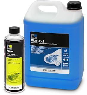 ERRECOM Kit Sostituzione Liquido Radiatore Blu, Contiene Zeus+ Detergente Disincrostante per Radiatore (350 mL) e Blue Cool Liquido Radiatore Blu -30°C/+107°C Pronto all’Uso antigelo G11 (5 L)