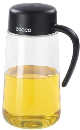 Bottiglia dispenser per olio d'oliva da 1000ml,tappo a ribaltamento automatico,Bottiglie in vetro di grande capacità per uso cucina, manico antiscivolo,facile da riempire e pulire (Nero)