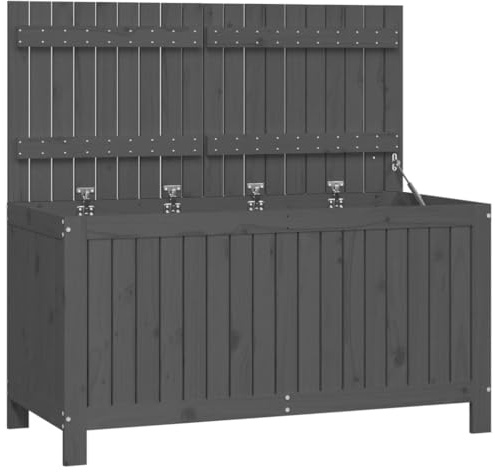 Helloshop26 Coffre boîte Meuble de Jardin Rangement 121 x 55 x 64 cm Bois de pin Gris 02_0013081