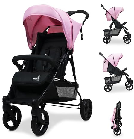 Asalvo Silla de Paseo Ligera CÁDIZ. Silla de Paseo Respaldo Reclinable. Carrito Bebe con Máxima Seguridad y Arnés de 5 Puntos. Silla Bebe SPF50+. Ligera Hasta 15 kg. Color Rosa