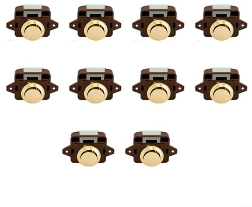 Sileduove 10 Stück Push Lock Button Latch Door Verriegelung Wohnmobil Möbelschloss Tür Schrank Schublade Campervan Spring Up Latch Knob(Brown Gold)