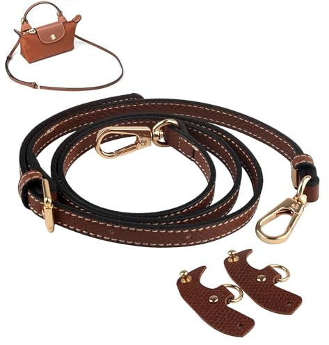 YiJiuBa Longchamp Tasche Damen, Adjustable Shoulder Strap Leather Shoulder Strap for 95 to 125 cm Mini Bags, Longchamp Schultergurt for Handbag, Shoulder Bag, Purse (Brown)
