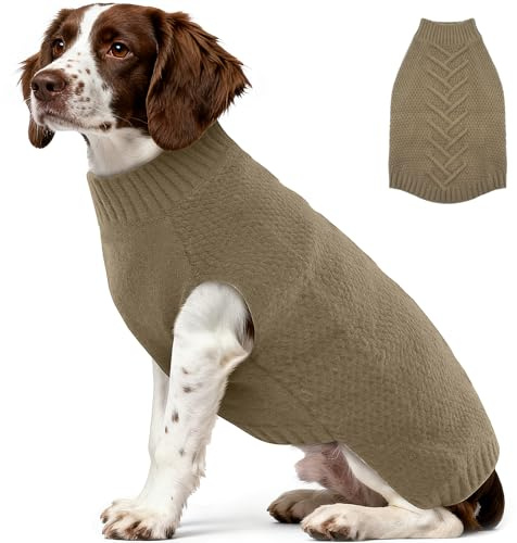 Katzinst Hundepullover XL, Warme Hundepullover Mittelgroße Grosse Hunde, Schlicht Fleecemantel Pullover, Khaki, XL