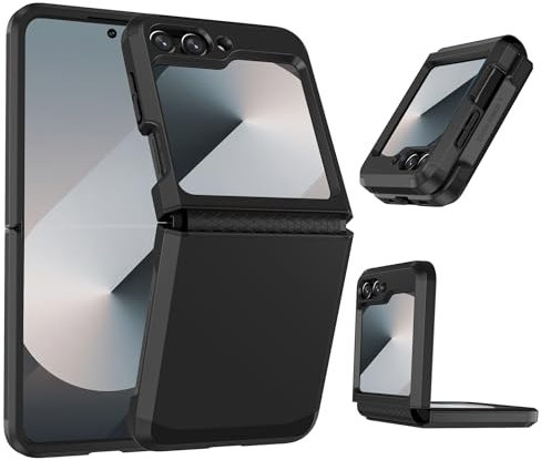 für Samsung Galaxy Z Flip 6/Z Flip 7 FE 5G Hülle mit Scharnierschutzmit, Schutzhülle Silikon PC Flip Case Militär Fallschutz Stoßfest Anti-Scratch Handyhülle für Samsung Z Flip 6 Klapphülle (Schwarz)