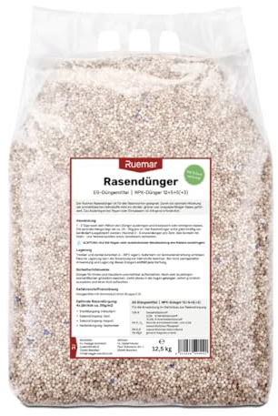 RUEMAR Rasendünger für Rasen und Garten. Nährstoffreicher Dünger Granulat zum streuen für alle Rasensorten. EG Pflanzen Düngemittel mit 3 Monate Langzeitwirkung Sommer Frühling (12.50, Kilogramm)