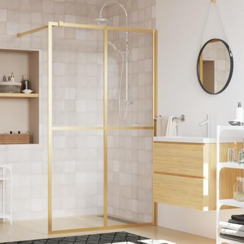 JUDYY Duschwand für Begehbare Dusche ESG Klarglas Golden 140x195cm, Duschrückwand, Duschabtrennung, Glaswand Dusche, Duschglaswand, Duschtrennwand