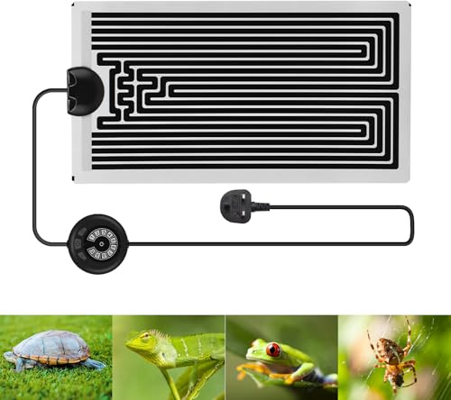 ALLOMN Reptile Heating Mat, Terrarium Reptile Heating Mat with Temperature Adjustment Removable Under Tank Heat Pad for Reptiles Turtles Snakes Lizard Gecko Hermit Crab Amphibians (14W 15x28cm)