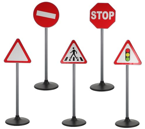 BESTonZON 5pièces Jouets Éducatifs Signaux Routiers pour Garçon Fille Jeu Précoce Sécurité Routière Modèles Panneaux Signalisation Jeu Imaginatif Extérieur