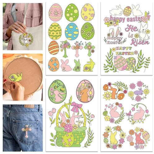 GLOBLELAND 4 fogli 29 pezzi di Stabilizzatori per Cucito A Mano Idrosolubili Colorati A Forma di Coniglietto Pasquale per Cestino di Fiori per Ricamo Lavabile per Esercizi per Principianti e Amanti