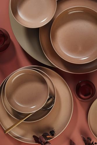 Elegant middagsset med 16 delar, 100% porslin, inklusive serveringsplattor, skålar och desserttallrikar, diskmaskins- och mikrovågsugnssäker | Perfekt för alla tillfällen