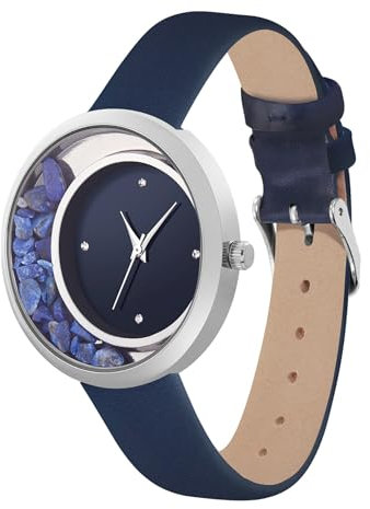 Crystal Blue Damen Armbanduhr Lapislazuli Edelstein Schmuck analog Quarz weiches Armband blau 6568