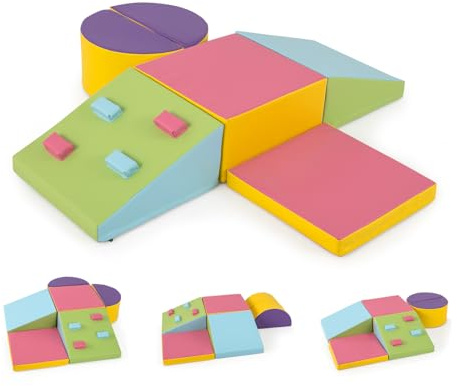 GOPLUS 6 PCS Parcours Motricité Bébé en Mousse EPE, Module Motricité Bébé Différentes Formes & Couleurs, Jouet Montessorri d'apprentissage pour 1 Ans+, pour Ramper/Grimper (Multicolore)
