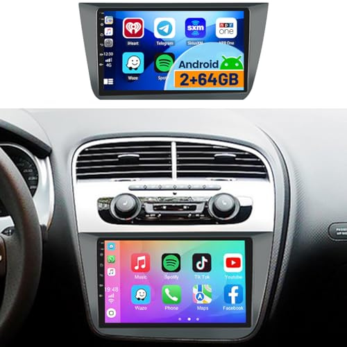 2+64GB Android 15 Radio de Coche para Seat Altea 2004-2015, Toledo 2004-2009 Wireless Carplay Android Auto, 9'' Pantalla Táctil Autoradop con GPS, Bluetooth 5.0, Cámara de Marcha Atrás, WiFi, FM RDS