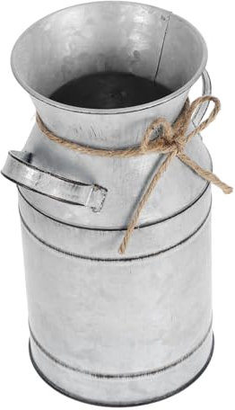 Cabilock Vase Decoratif en Fer Galvanisé, Pot à Lait Rustique Argenté au Style Vintage Rétro, pour Fleurs Séchées et Décoration Intérieure