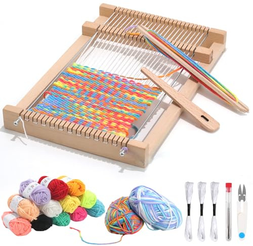 FYSL Métier à tisser pour enfants, Jouet tissage en bois, Apprendre à tisser enfant Activité manuelle créative, Kit tissage débutant enfant de 6 à 12 Ans, 29 × 19 cm