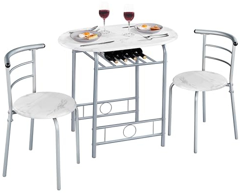 Yaheetech 3-Piece Balcony Furniture Garden Furniture Wooden Balcony Set Garden Set with 1 Table and 2 Chairs Balcony Table, 80 x 53 x 73.5 cm White