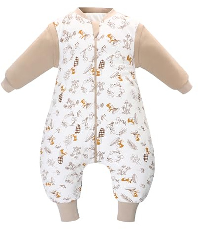 Miracle Baby Saco de Dormir para Bebé con Pies, Algodón 100%, 2.5 TOG Pijama Manta con Mangas Extraíbles para Niños, Unisex, Ideal para Otoño e Invierno, 2-4 años (Conejo)