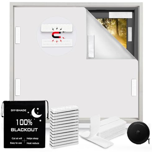 100% Blackout Curtains for Bedroom,Magnetic Blackout Blind Window Shades Black Out Window Cover for Living Room,Cut to Any Size/Shape (White,118x57)