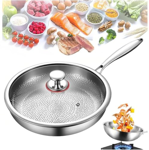 TUPOSTAR SartéN De Titanio Martillado con Tapa, Ultraduradera Resistente A Rayones, SartéN De Titanio Premium Sin Recubrimiento Y Antiadherente, para Cocinar En La Cocina,with Lid,28cm