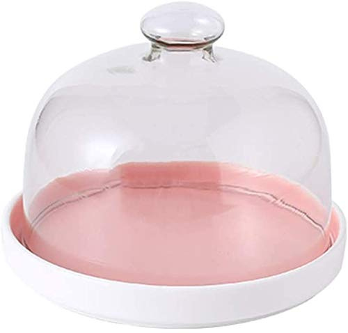 ZHANGshouf Cake Cheese Tray with Glass Dome Cover Food Preservation Box Set Ceramic Dessert Tasting Plate Transparent Dust Cover (Size : 19.8cm) (14.7cm)