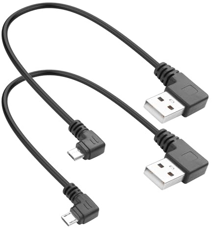 YACSEJAO 9 Inch Micro USB Cable Short USB A to Left & Right Angle Micro USB Charging and Data Transfer Cable for Phone, Dash Cam, Camera (USB Right Angle)
