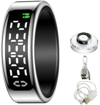HGTRH Anillo Inteligente para Hombre y Mujer, Smart Ring con Estuche de Carga Modo Multideportivo Podómetro Frecuencia Cardíaca Sueño IP68 Silver 9#