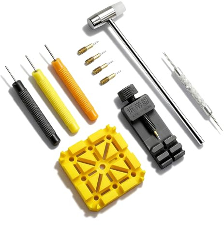 Watch Link Removal Kit Pin Remover Hammer Spring Bar Tool for Band Sizing | Steel strap punch Reinforced remover cross holder hammer ear pick ABS strong Anti slip dual hammer scratch free Home kit