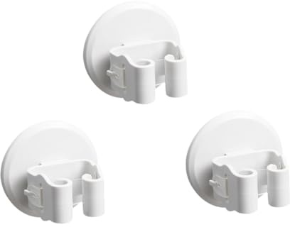 BAZEITFLOW Support Mural Porte-Balai Antidérapant 3 Pièces Blanc PVC sans Perçage Pince à Ventouse Multi-usages pour Salle De Bain La Cuisine Rangement Organisé