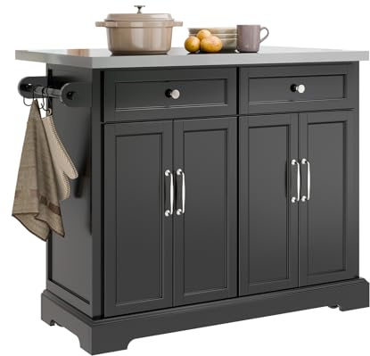 SoBuy Kitchen Island on Wheels Rolling Kitchen Storage Trolley with Extendable Worktop, 2 Drawers and Adjustable Shelves for Dining Room, Breakfast Bar Black 115x(45–71) x92 cm FKW71-III-SCH | Kitchen Island, Double Sided Bar/Hooks, Adjustable Shelves & Lid Holder, MDF/PB, Black, for Kitchen, FKW71-III-SCH