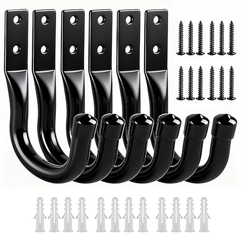 DAZUOQIYUN 6 Pcs Gancho Pared de Garaje Resistentes, Gancho Bicicleta Ganchos para Colgadores de Pared Negro, Soporte Ganchos en J para Herramientas de Jardín Eléctricas