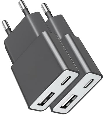 Bestwist 5W USB-Ladegerät - 2er Pack Stückultradünner Ladeadapter (5V 1A) – 2 Ports: USB-C + A – Kompatibel mit iPhone, eBook-Readern,elektrischen Zahnbürsten, Playern & Smartphones– Grau