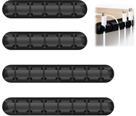 Verazquy 4Pcs Self Adhesive Cable Clips Black, Cable Management System Cord Organiser Holder for Desk Office Home, Wire Tidy for USB Charging, PC, Car, Nightstand Accessories.