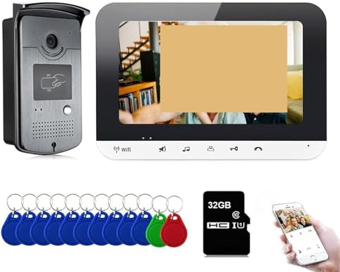 Trådlös dörrklocka, Tuya Smart Video Intercom System Monitor Dörrtelefon Kamera Support(Add 32GB Card)