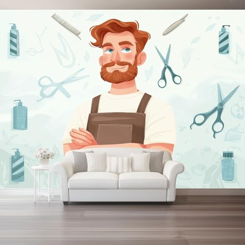 Papier Peint Panoramique Dessin Animé Brown Coiffeur Ciseaux Papier Peint Mural Photo Tapisserie Murale Xxl Grand Format Panoramique Salon Chambre Déco Murale Impression Numérique 200 X 140 Cm