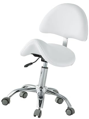Ergonomisk sadelpall med ryggstöd, 200 kg lastkapacitet, 360° svängbar rullstol för hem kontor butik salong