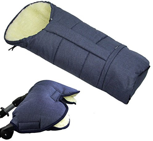 BAMBINIWELT KOMBI-ANGEBOT MUFF + Winterfußsack/MUMIE- aus Lammwolle für Kinderwagen, Buggy, Schlitten MELIERT (marine)