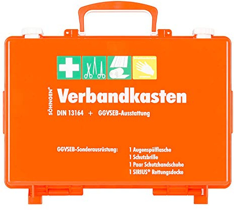 SÖHNGEN GGVSEB/KFZ-Verbandkasten SN-CD, orange, mit DIN 13164 + GGVS Ausrüstung, Art.-Nr. 301012 | Verbandskasten | Notfallkoffer | Erste Hilfe Kasten