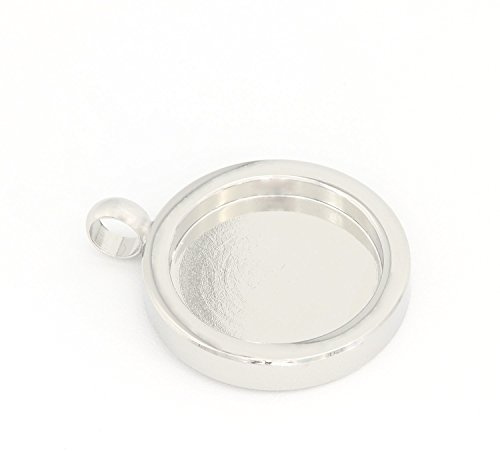 NaturSchatulle Anhänger Cabochon Silber Rohlinge I 2 Stück I 15mm Medaillon Fassung Rund Edelstahl DIY Schmuck Halskette Basteln Schmuckherstellung