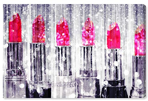 The Oliver Gal Artist Co. Fashion and Glam Wall Art Canvas Prints 'Silver Lipstick Collection-Custom' Home Décor, 24 in x 16 in, Gray, Pink