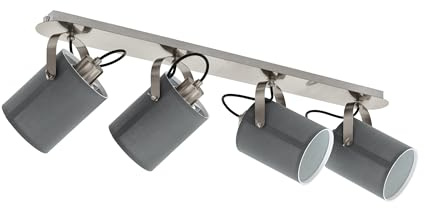 EGLO Deckenlampe Villabate, 4 flammige Textil Deckenleuchte, Deckenspot aus Stahl, Stoff, Farbe: Nickel matt, grau, Fassung: E27
