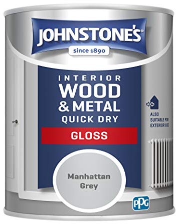 Johnstone's - Wood & Metal Paint - Gloss Finish - Manhattan Grey - 750ml - Water Based - Non Drip & Quick Drying - Radiator Paint - Low Odour - Dry in 1-2 Hours - 8m2 Coverage per Litre