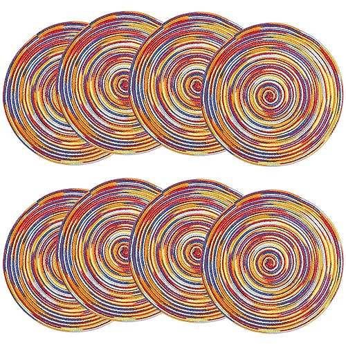 Okuna Outpost Braided Round Placemat Set - Vibrant Accent & Colorful Placemats - Surface Protection & Set of 8 - Indoor & Outdoor & Round Place Mats - 15 in, 8-Pack, Multicolor, Cotton