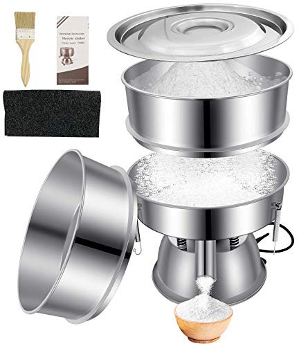 Sidasu Automatische Pulversiebmaschine 12 Mesh 80 Mesh Automatische Siebstreuer Vibrationsmaschine 110V Edelstahl Sieb Shaker Maschine mit 2 Sieb, Sieb Shaker Maschine für Mehlpulver